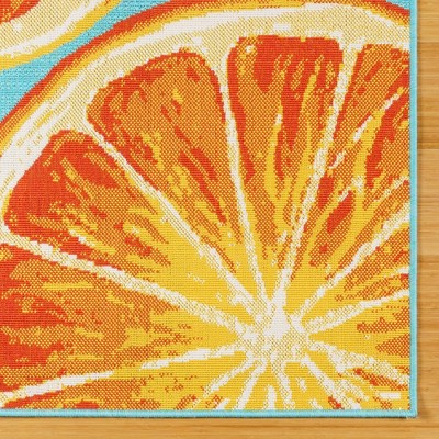 Bright Citrus Orange and Teal Flatweave Indoor/Outdoor Rug 8' x 10'