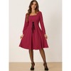 Allegra K Women's Square Neck Lace Up Lantern Long Sleeve Midi Elegant A-Line Dress - 3 of 4