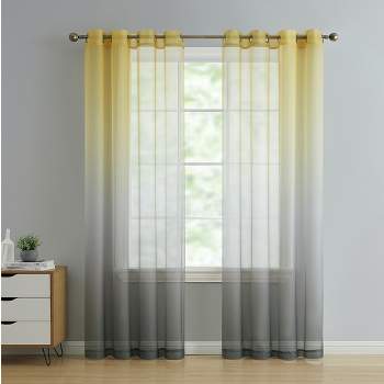 Kate Aurora Tropical Living Semi Matte Sheer Ombre Chic Grommet Top Window Curtains