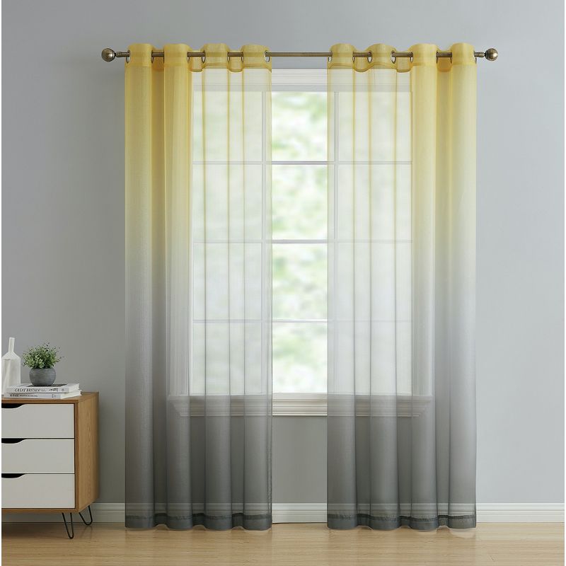 Kate Aurora Tropical Living Semi Matte Sheer Ombre Chic Grommet Top Window Curtains, 1 of 2