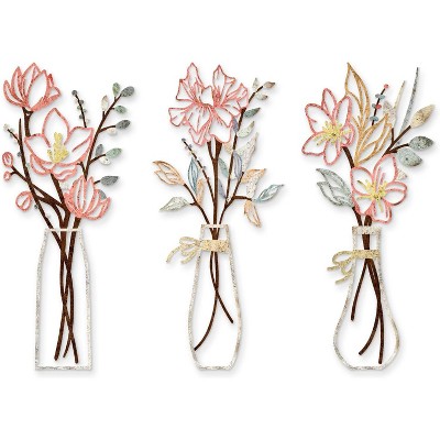 Attop 3 Pcs Metal Flowers Wall Arts Rustic Farmhouse Decor Bathroom Wall Decor Dining Room Wall Decor Minimalist Decor