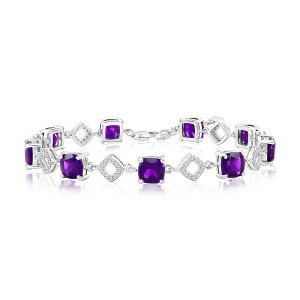 Simona Sterling Silver, Amethyst & White Topaz Gem Bracelet (9.07cttw) - Purple - 6.5+1 Inch - 1 of 2