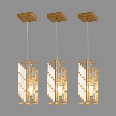 VYNXARIA 4 - Inch Golden Modern Crystal Prism Ceiling Lights, 3 - Pack Adjustable Hanging Pendant Lamps