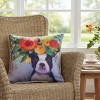 Dogs in Bloom Pillow Square 18 Inch – Boston Terrier Accent by Manual Woodworkers and Weavers - 2 of 3