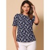 INSPIRE CHIC Women's Floral Summer Crew Neck Casual Shirred Short Sleeve Blouse - 3 of 4