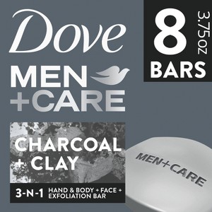 Dove Men+Care Elements Charcoal + Clay Body & Face Bar Soap - 3.75oz/8ct - 1 of 4