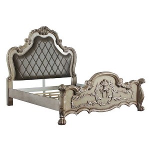 Acme Furniture Queen 92" Dresden Synthetic Leather Bed Vintage Bone White Finish - 1 of 4