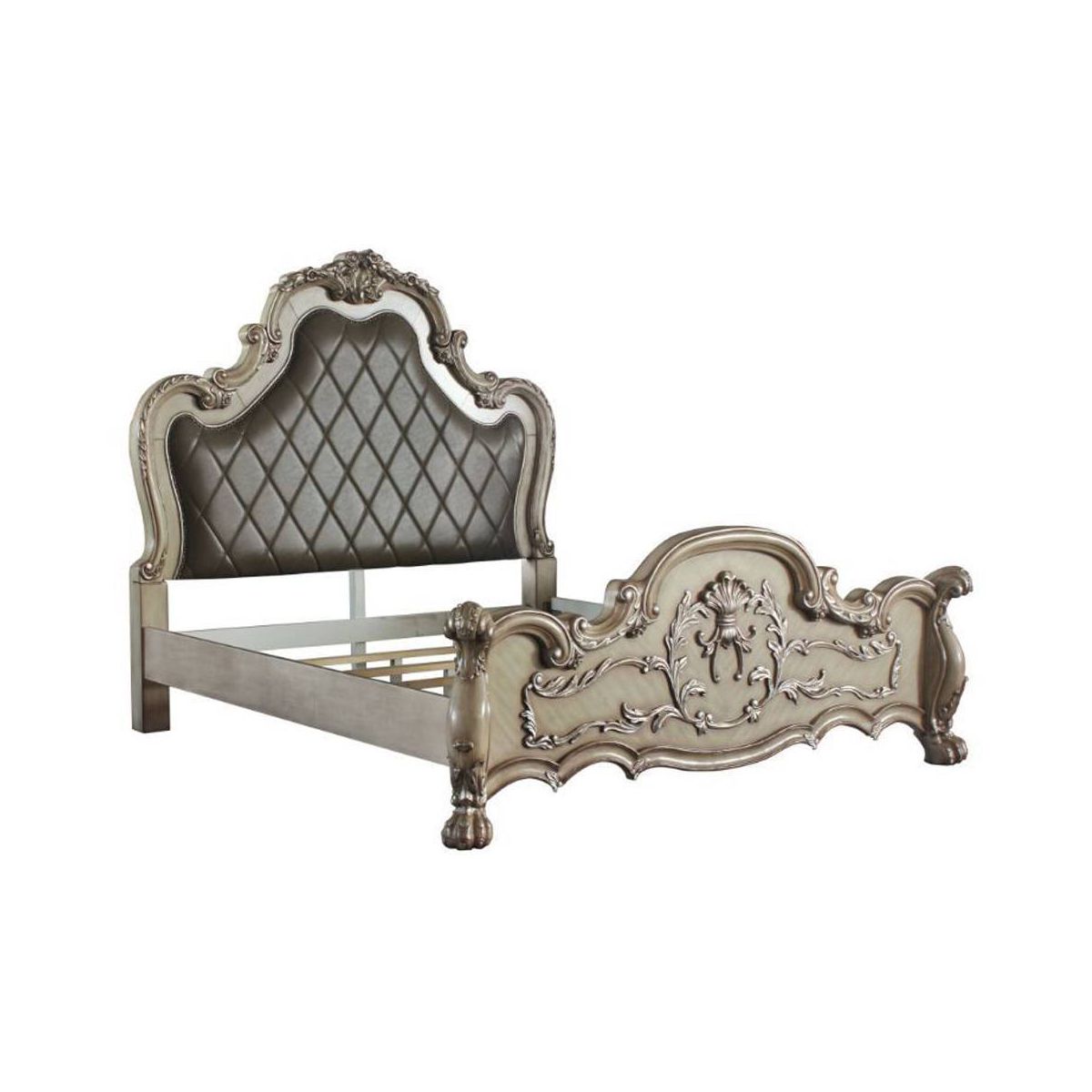 Acme Furniture Queen 92" Dresden Synthetic Leather Bed Vintage Bone White Finish