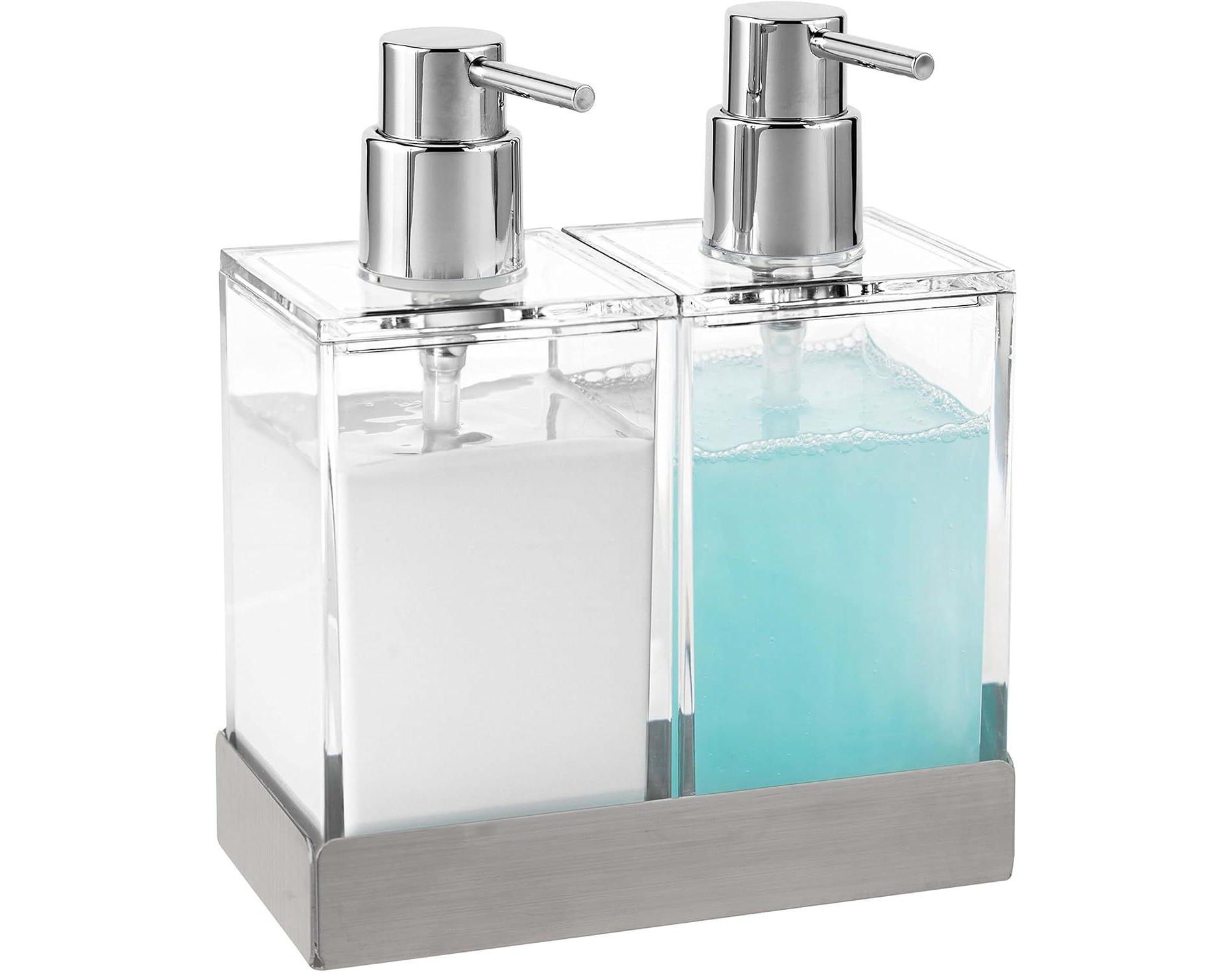 Modern Innovations Acrylic Twin Liquid Soap and Lotion Dispenser Set with Caddy