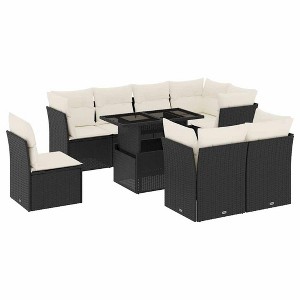vidaXL 9 Piece Patio Sofa Set with Cushions - Black and Cream - 1 of 4