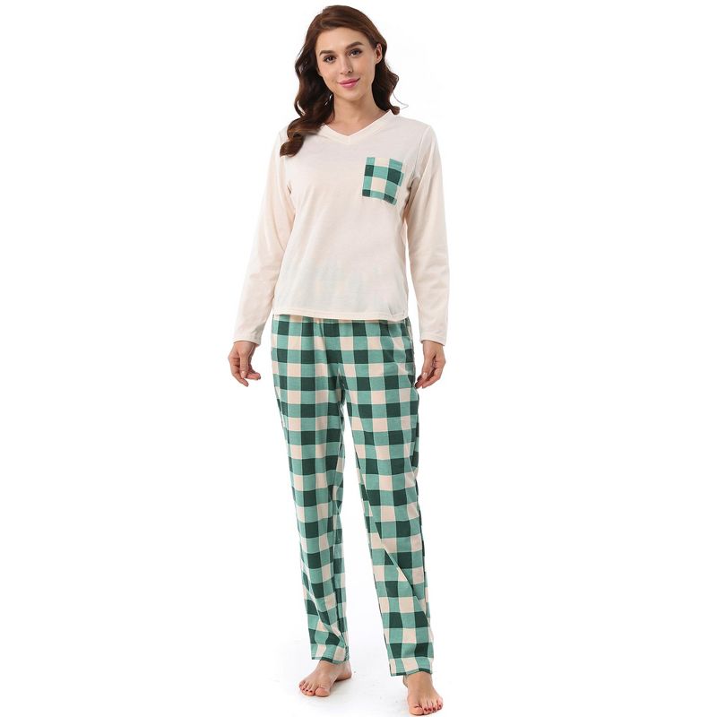 cheibear Womens Sleepwear Plaid Long Sleeve Shirt and Pants Soft Loungewear Set, 1 of 6
