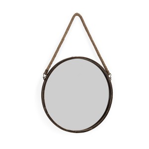 Danya B 15" Gold Patina Round Mirror with Hanging Rope - 1 of 3