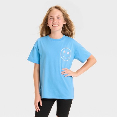 Girls' Short Sleeve Oversized Tulum Graphic T-Shirt - Cat & Jack™ Bright Blue