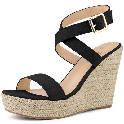 BLISSFUL STEP Women's Slingback Crisscross High Espadrille Wedge Heel Sandals