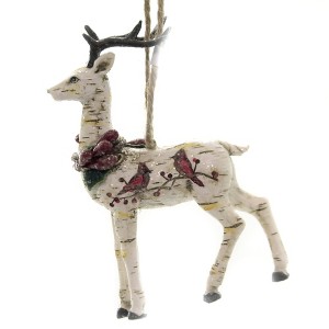 KURT ADLER 4.75 In Birch Berries Deer Cardinals - 1 of 2