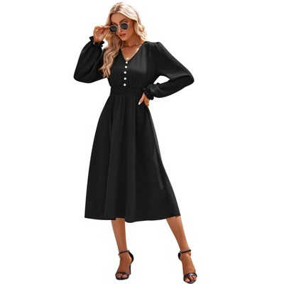 Womens Long Sleeve Maxi Dress 2025 Fall Trendy Elegant V Neck Flowy Wedding Guest Holiday Formal Long Dresses