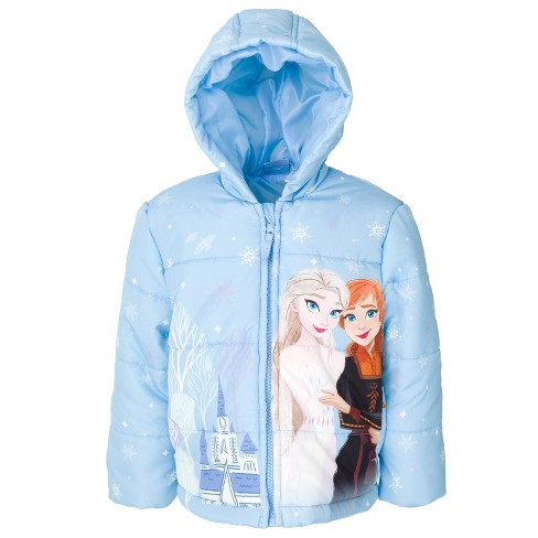 Disney Frozen Elsa Princess Anna Toddler Girls Zip Up Winter Coat Puffer Jacket Blue 3T