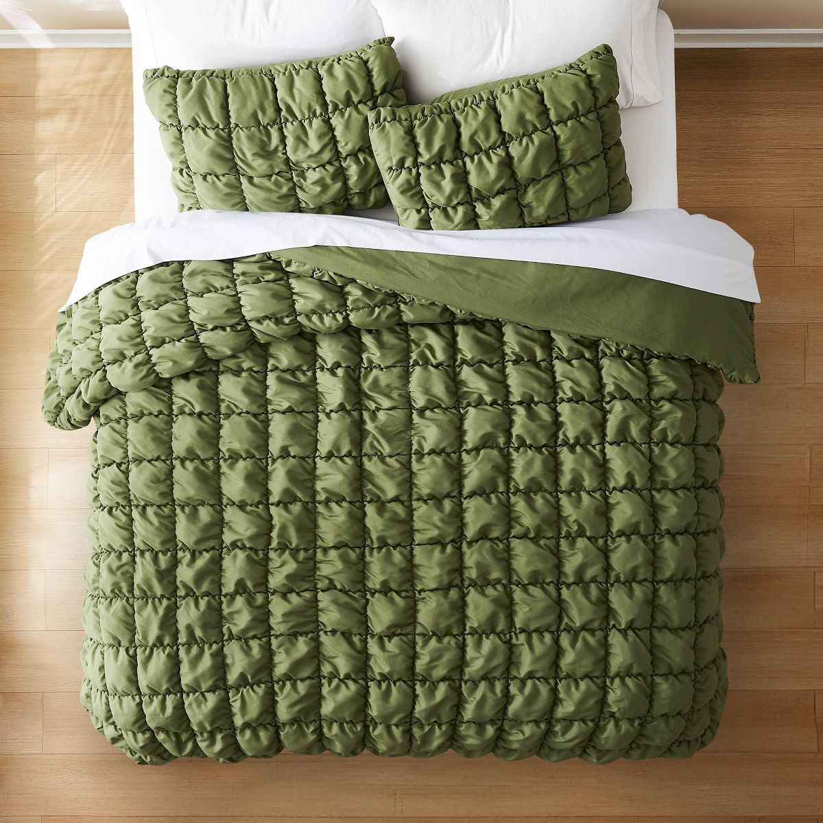 Lush Decor Full/Queen Puff Bed Blankets Green 3pc set - thumbnail 3