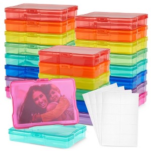 Bright Creations 24-Pack Photo Storage Boxes for 4x6 Pictures with 40 Blank Labels, Rainbow Colored Container Cases, Greeting Card Organizer - 1 of 4