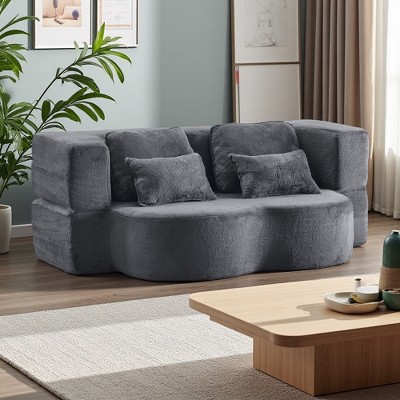 Queen Size Chenille Foldable Sofa Bed with High-Density Foam, Convertible Futon