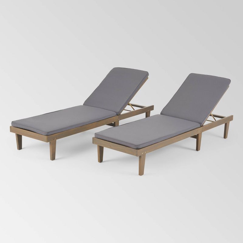 Nadine 2pk Acacia Wood Chaise Lounge Set Gray - Christopher Knight Home, 3 of 6