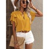 Womens Flowy Tunic Tops with Flutter Sleeve V Neck Tops Front Seam Short Sleeve Blouse Summer Casual Tops - 3 of 4