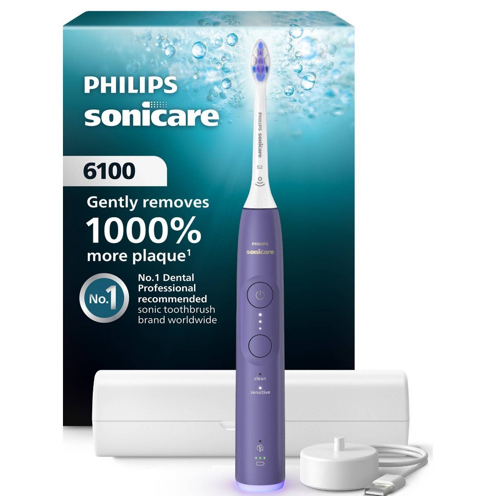 Philips Sonicare 6100 Rechargeable Electric Toothbrush - Purple: Includes Brush Head, Charger Base, Travel Case