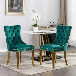 TIRAMISUBEST Button Tufted Upholstered Dining Chairs Set of 2, Velvet Kitchen Chairs with Nailhead Trim & Golden Lges - 1 of 4