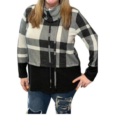 Women's Plaid Cowlneck Sweater - honeyme