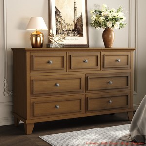 Hallway Dresser for Bedroom, 6 Drawer Wide Dresser Storage Organizer, Modern Wooden Chest of Drawers with Metal Handles - 1 of 4