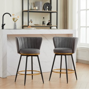 Counter Height Bar Stools Set of 2, 360° Swivel Upholstered Barstools with Backs and Metal Legs, 26" H Seat Height - 1 of 4