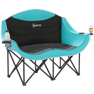 Outsunny Double Camping Chair for Adults, Padded Folding Camp Chair with Armrests, Cup Holders - 1 of 4