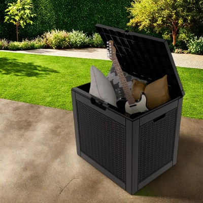 FURNIinspire Deck Boxes 2pcs 30 Gallon Deck Box, Outdoor Storage Boxes, Wicker Storage Deck Box For Patio Furniture, Garden Tools, Black, 21“*22”*17“