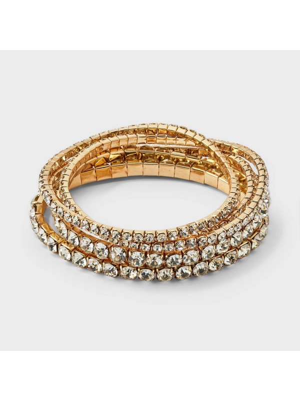Stretch Stone Bracelet Set — Gold / clear · Set of 5