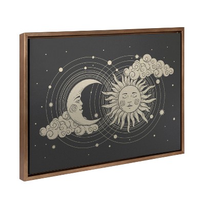 Kate & Laurel All Things Decor 18"x24" Sylvie Celestial Wall Art: Mystic Design, Sun-Moon Tarot, Gold Frame