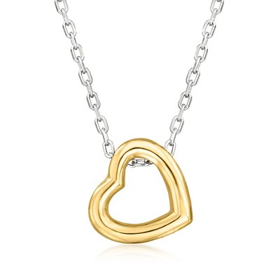 Ross-Simons Sterling Silver and 18kt Gold Over Sterling Cable-Chain Heart Necklace