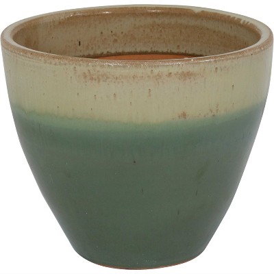 Sunnydaze Resort Outdoor/Indoor High-Fired Glazed UV- and Frost-Resistant Ceramic Flower Pot Planter with Drainage Holes - 13" Diameter - Seafoam