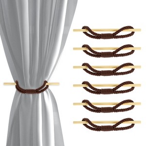 Unique Bargains Cotton Hand-Woven Decorative Drape Curtain Tiebacks with Wood Club - 1 of 4