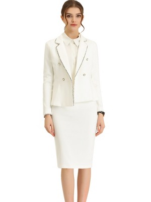 Allegra K Women's 2 Piece Business Casual Long Sleeve Blazer and Pencil  Skirt Suit Set Khaki X-Small