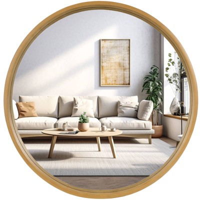 Natural Pine Round Wall Mirror 34"