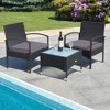 Tangkula 3 PCS Patio Wicker Rattan Furniture Set Coffee Table & 2 Rattan Chair w/ Cushion Grey - 3 of 4