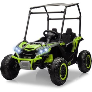 24V Kids Ride On UTV, 2 Seater 4WD Electric Truck with Sun Shade, Remote Control, Led Lights, 4 Shock Absorbers,3 Speeds,Horn - 1 of 4