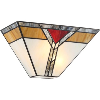 Regency Hill Tiffany Style Wall Light Sconce Bronze Hardwired 6 1/2" High Fixture Art Deco Stained Glass Bedroom Bathroom Hallway