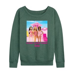 Women's - Barbie - Hi Barbie Beach Lightweight French Terry Wide Neck Long Sleeve Shirt - 1 of 4