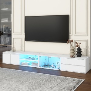 CAVINAS Modern APP Controlled LED TV Stand for TVs up to 105 Inch,Entertainment Center with Faux Marble Tabletop,2 Drawers and Cabinets - 1 of 4