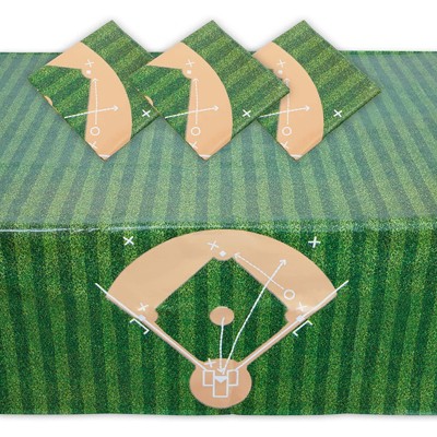 Blue Panda 3 Pack Baseball Birthday Party Disposable Plastic Table Cover 54 x 108 In