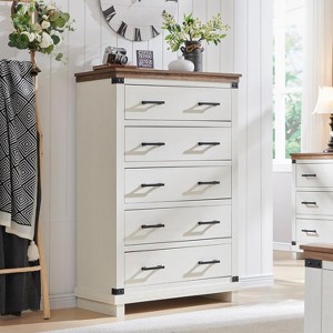 SinCiDo Farmhouse Drawer Dresser for Bedroom, Natural Texture & Metal Handles, Wood Storage Dressers Organizer for Bedroom, Living Room - 1 of 4