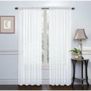 GoodGram 2 Piece White Basic Rod Pocket Sheer Voile Window Curtain Panels - 84 in. Long - 1 of 3