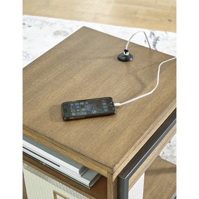 Contemporary Black and Brown Wood Metal End Table with Storage