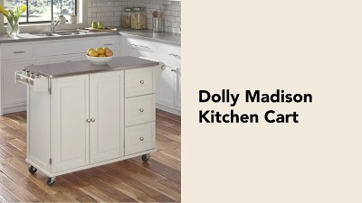Stainless Steel Top Kitchen Cart with Spice Rack and Storage, Off-White